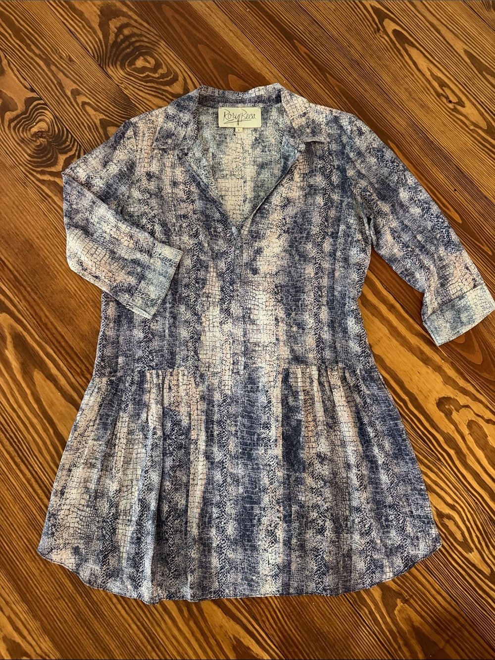 Rory Beca  Navy and White Printed V-Neck silk shirt dress